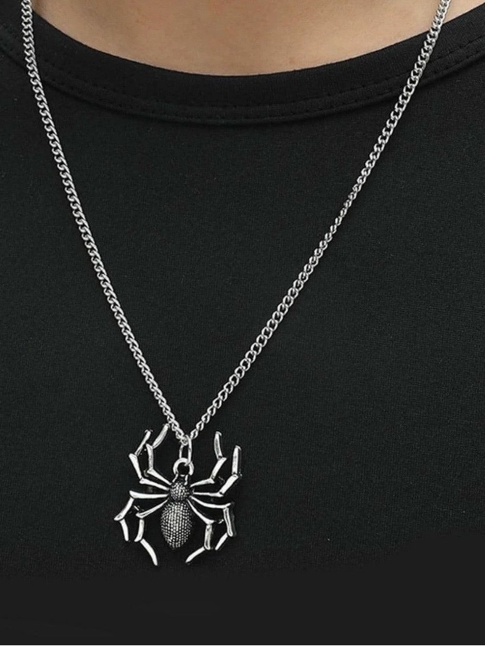 Spooky Halloween Silver Spider Pendant Necklace